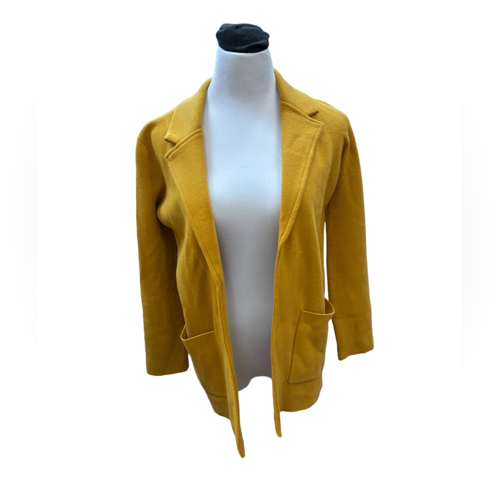 Magaschoni Womens Carmel Gold Mustard Cotton/Wool Blend Sweater Cardigan Size Xs